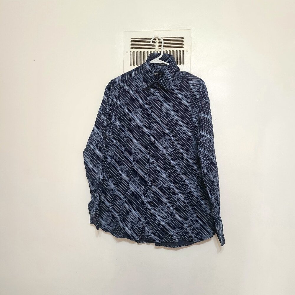 Marc Edwards Navy Floral Stripe Button‑Up Shirt